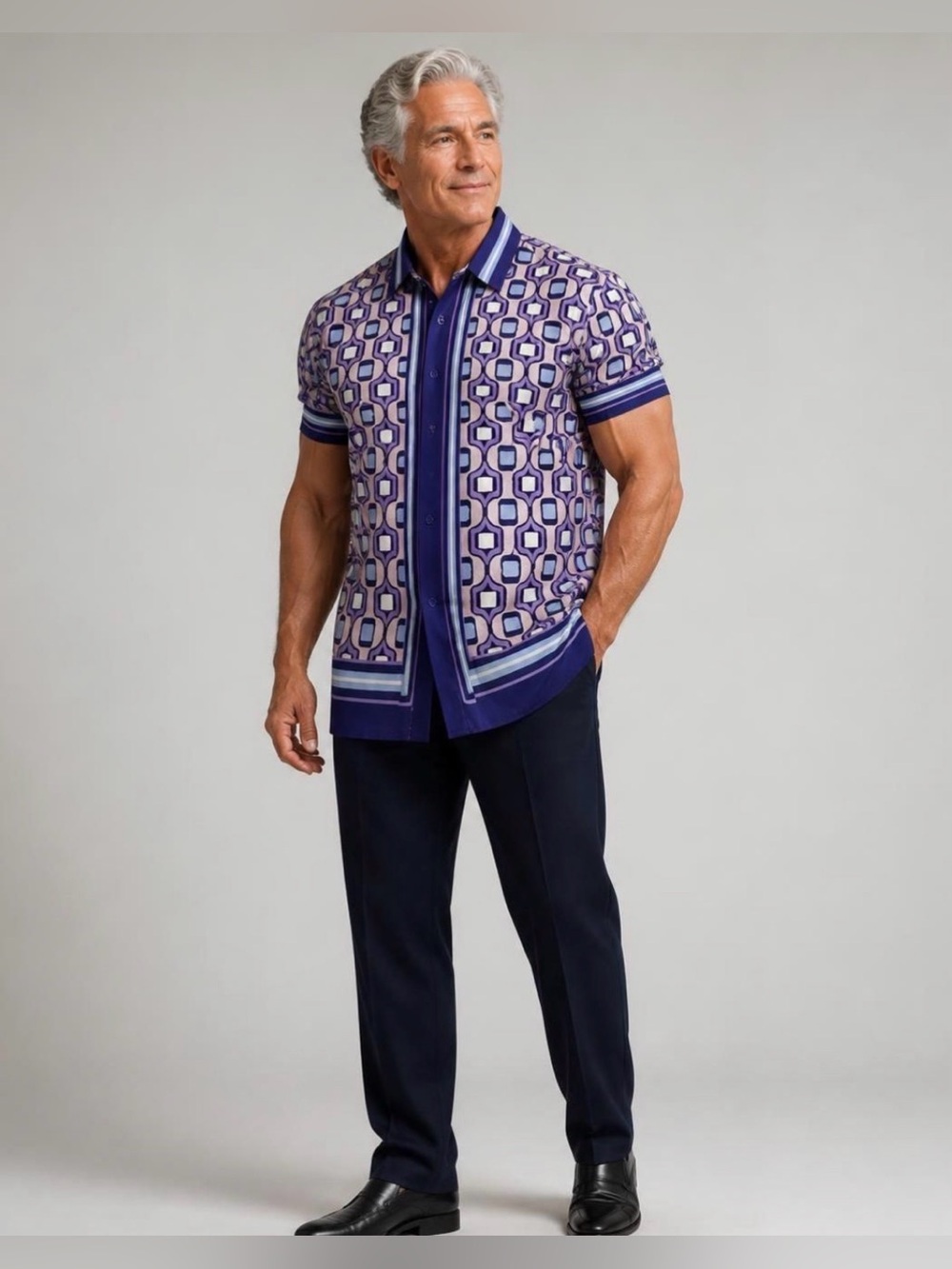 Steele Men's Purple Geometric Short-Sleeve Button-Down Shirt